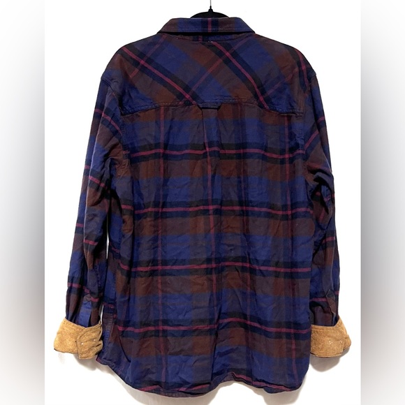 Cotton Plaid Flannel Button Up Shirt w/ Corduroy Cuffs Fall Casual Winter Layer - Picture 4 of 7